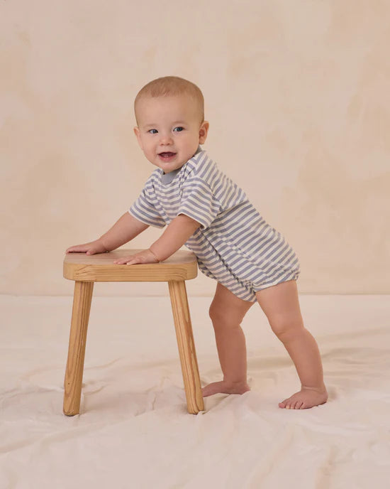 Quincy Mae Relaxed Bubble Romper - Blue Stripe