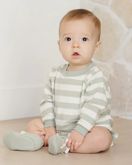 Crewneck Bubble Romper | Sage Stripe