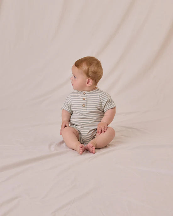Quincy Mae Short Sleeve One-Piece - Sage Stripe