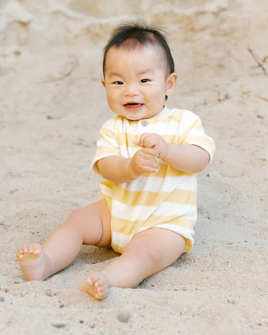 Quincy Mae Terry Henley Romper || Yellow Stripe