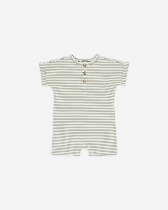 Quincy Mae Short Sleeve One-Piece - Sage Stripe