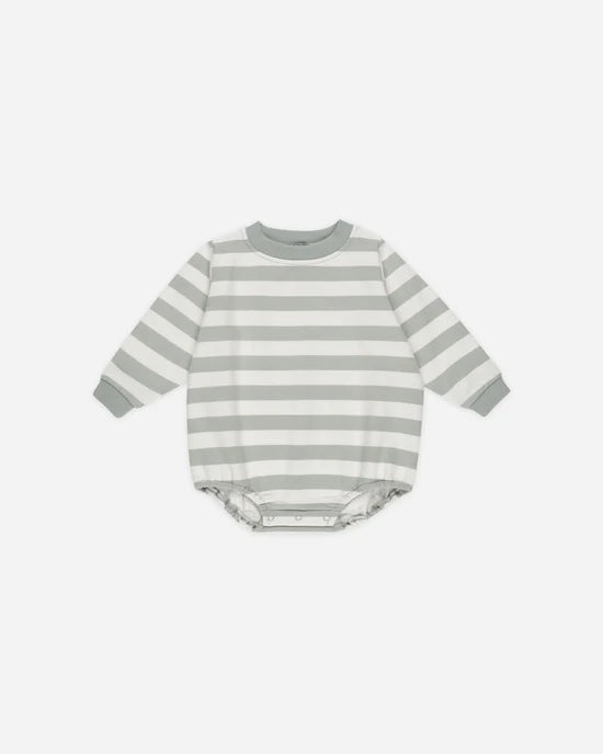 Quincy Mae Crewneck Bubble Romper - Sage Stripe