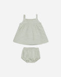 Quincy Mae Smocked Tank + Bloomer Set - Sage Stripe