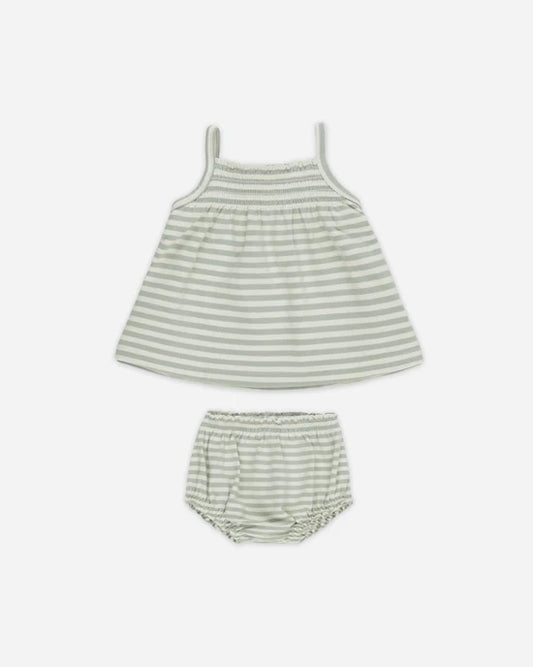 Smocked Tank + Bloomer Set | Sage Stripe