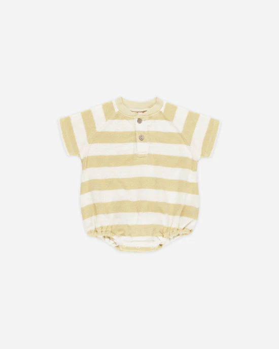 Quincy Mae Terry Henley Romper || Yellow Stripe