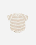 Quincy Mae Terry Henley Romper || Oat Stripe