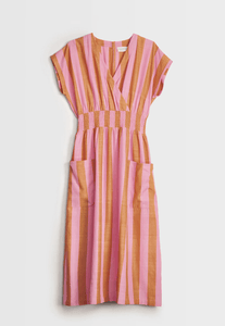 Hana Wrap Dress- Pink Rust Stripe
