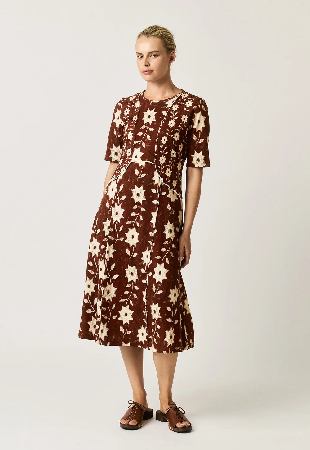 Nancybird Reyes Short Sleeve Dress - Ochre Flower