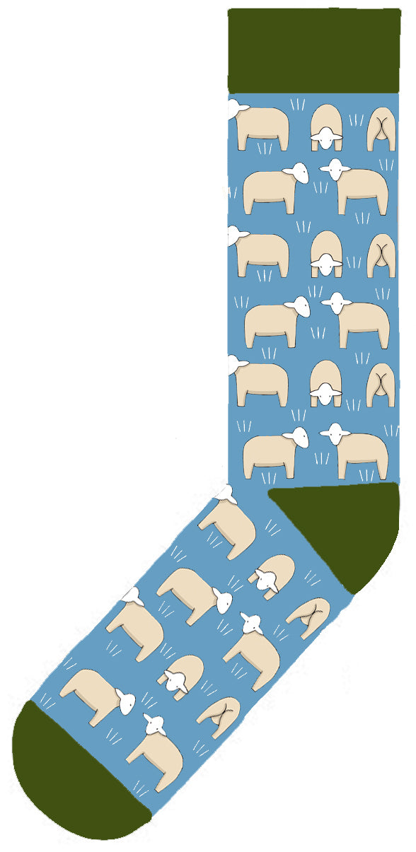 Sheep On Blue Cotton Socks