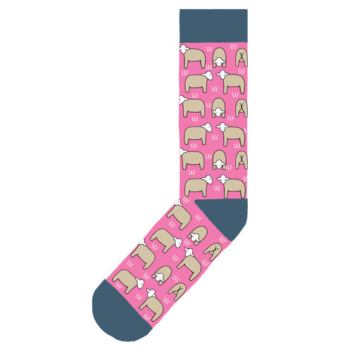 Red Tractor Sheep On Pink Cotton Socks