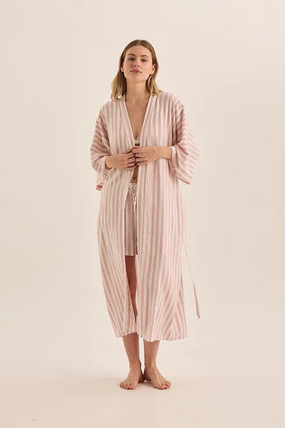 Sunny Pink Stripe Linen Robe