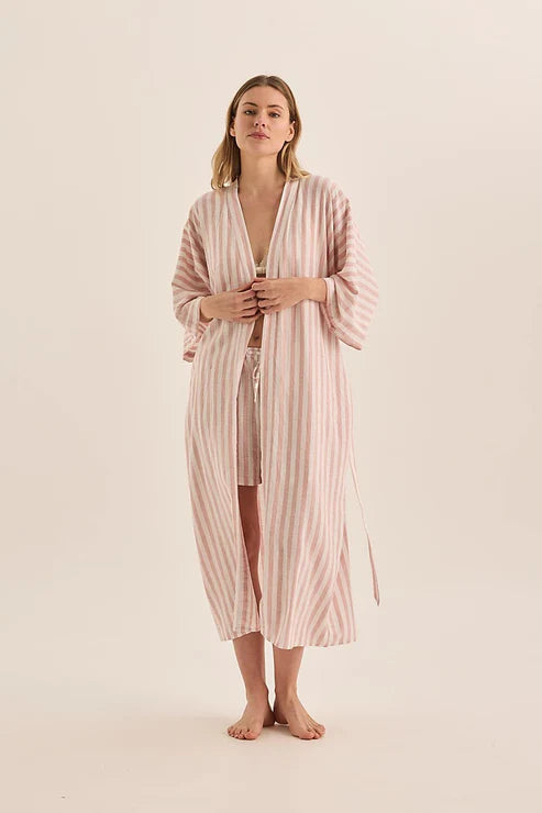 Sunny Pink Stripe Linen Robe