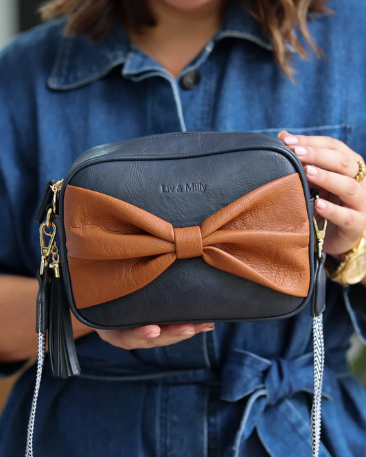 Sally with a Bow | Navy/Tan