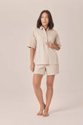 Gingerlilly Sasha Striped Boyfriend Short PJ Set - Beige