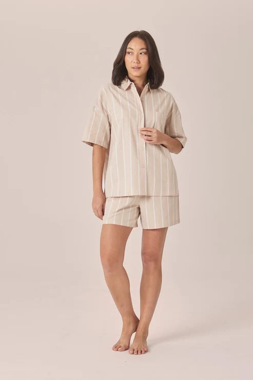 Gingerlilly Sasha Striped Boyfriend Short PJ Set - Beige