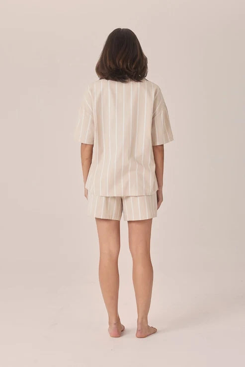Gingerlilly Sasha Striped Boyfriend Short PJ Set - Beige