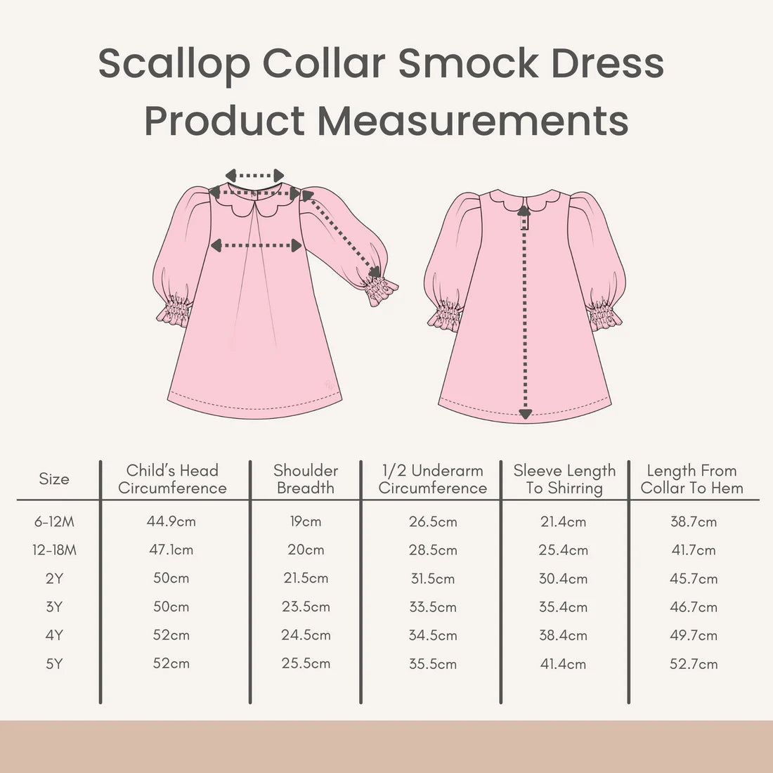 Prudie & Primmie Scallop Collar Smock Dress - Almond Blossom