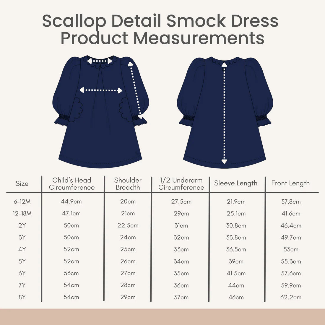 Prudie & Primmie Scallop Detail Smock Dress - Navy Blue
