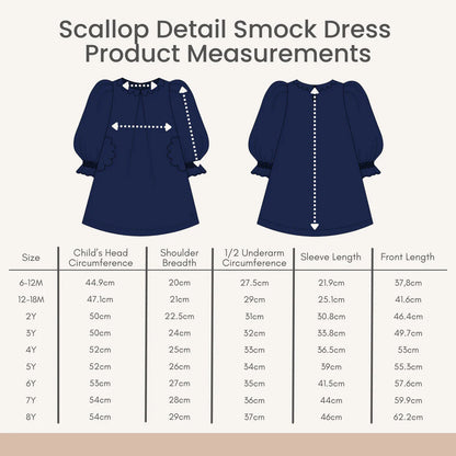 Scallop Detail Smock Dress - Navy Blue