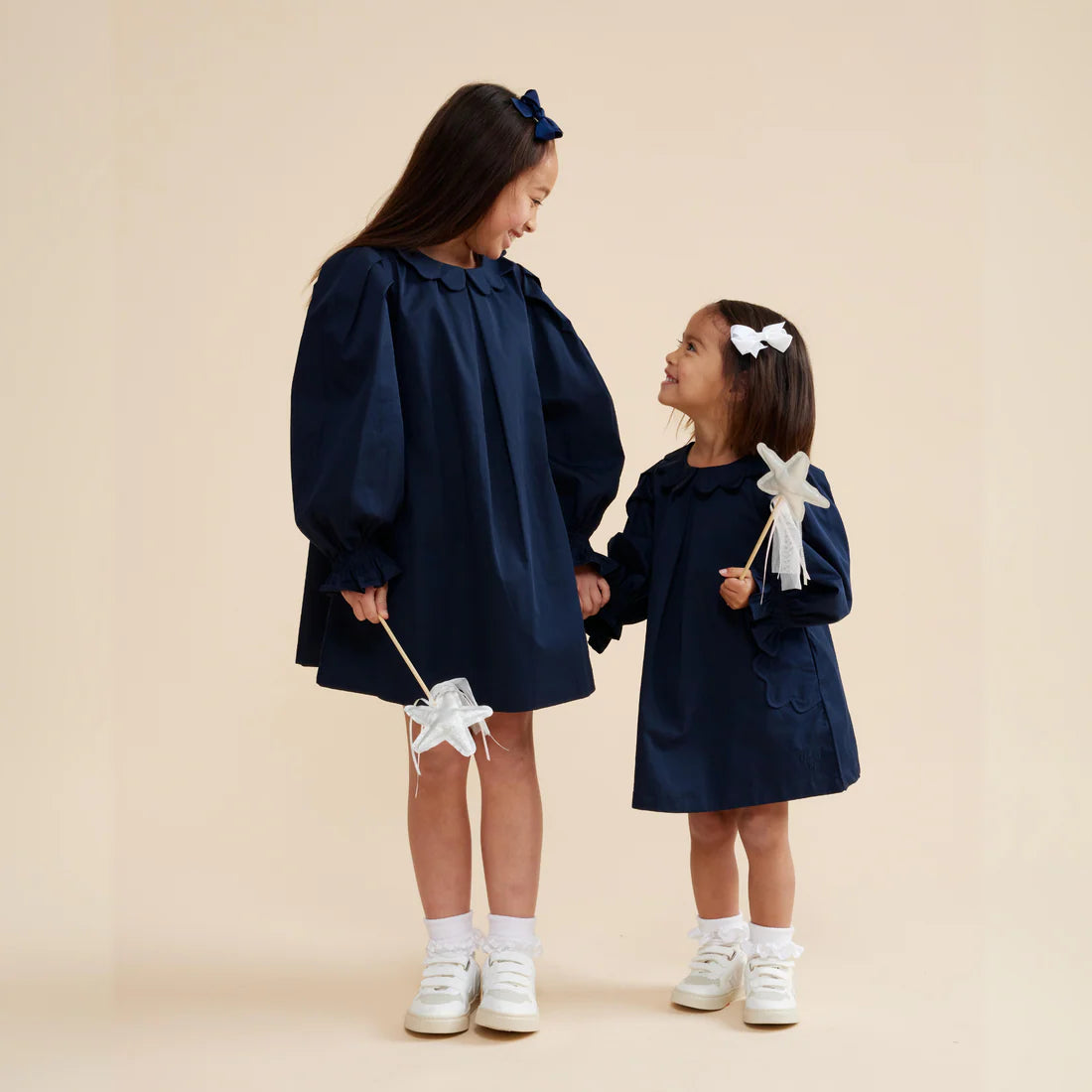 Prudie & Primmie Scallop Detail Smock Dress - Navy Blue