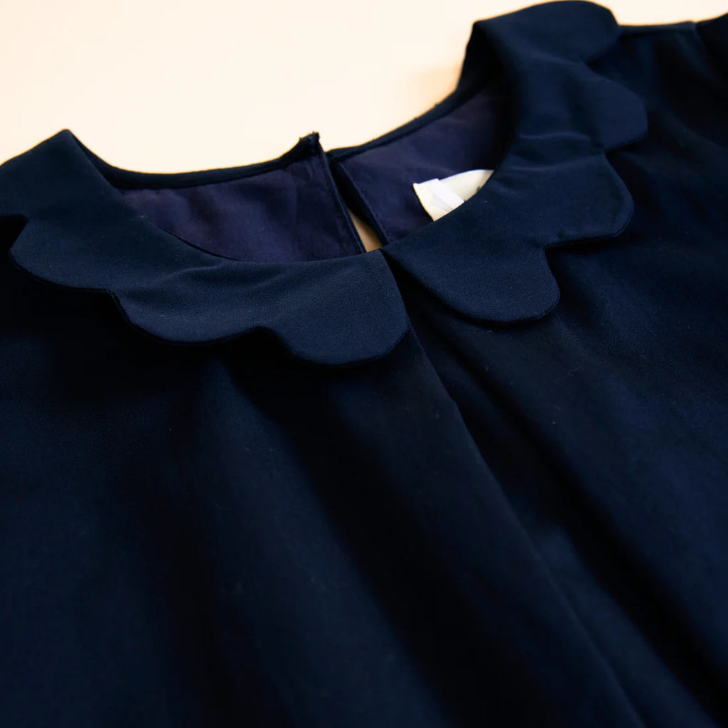 Prudie & Primmie Scallop Detail Smock Dress - Navy Blue