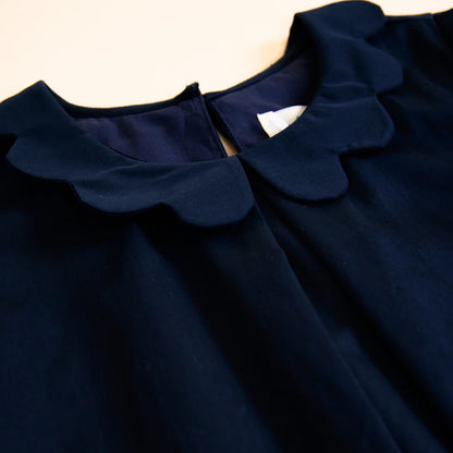 Scallop Detail Smock Dress - Navy Blue