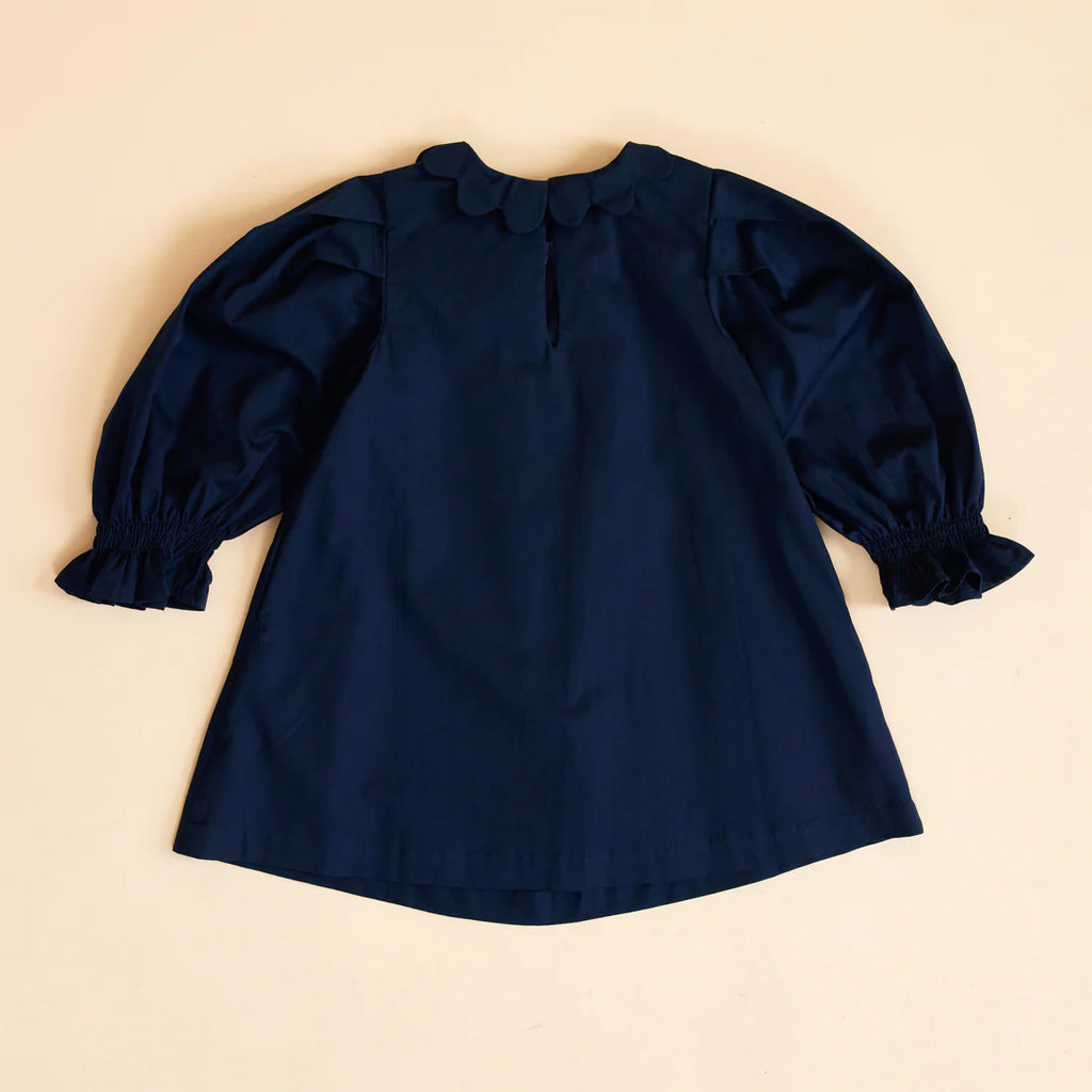 Prudie & Primmie Scallop Detail Smock Dress - Navy Blue