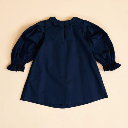 Scallop Detail Smock Dress - Navy Blue