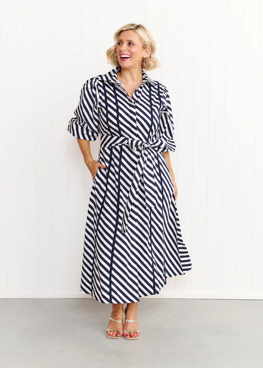 Sienna Dress - Navy & White Stripe