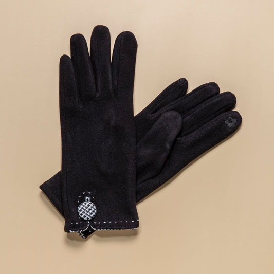 Houndstooth Button Border Gloves - Black