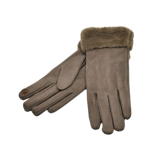 Faux Fur Cuff Gloves - Brown