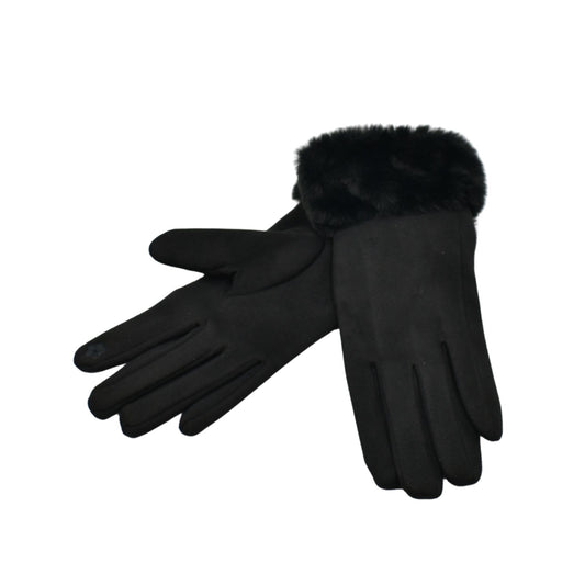 Faux Fur Cuff Gloves - Black