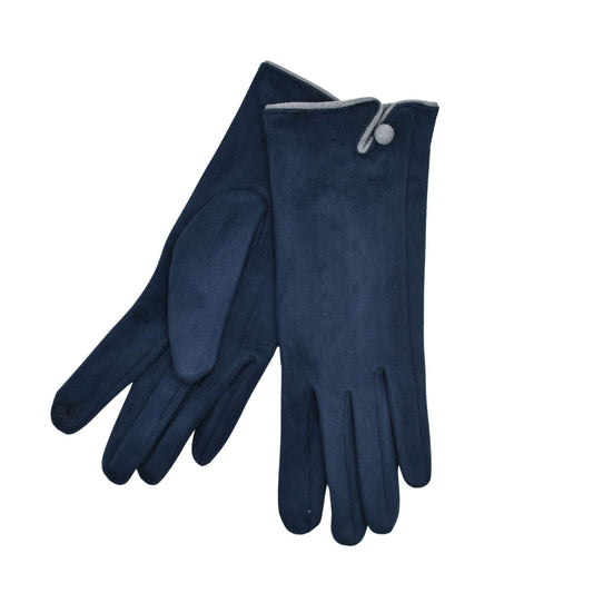 One Button Gloves - Navy Blue