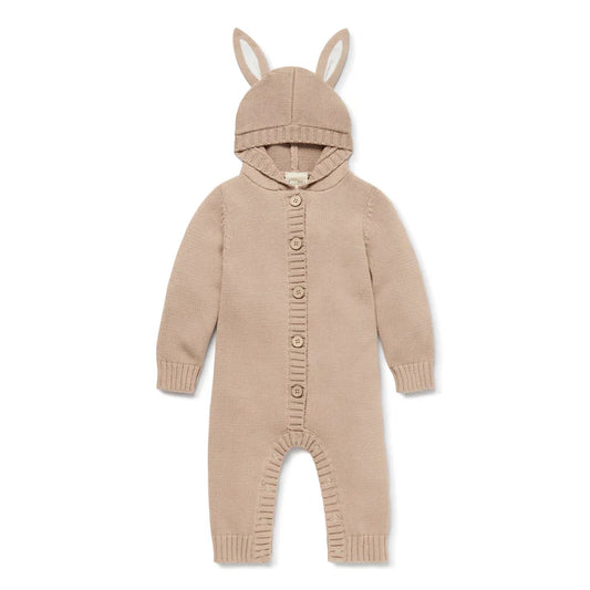 Aster and Oak Taupe Bunny Knit Romper
