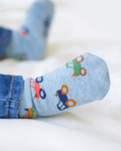 Organic Jacquard Ankle Socks - Tiny Tractors