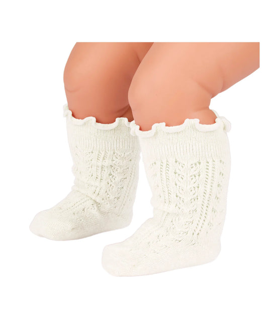 Organic Frilly Lace Knee Socks - Cream