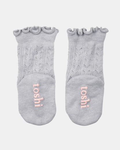 Organic Frilly Lace Knee Socks - Fog