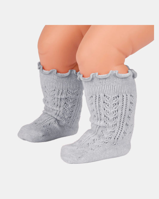 Organic Frilly Lace Knee Socks - Fog
