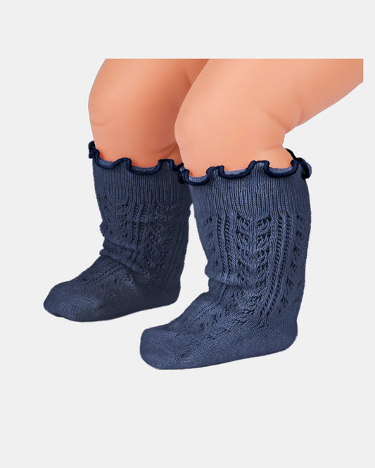 Organic Frilly Lace Knee Socks - Ink