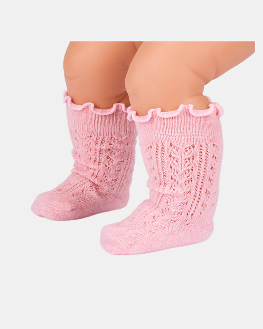 Organic Frilly Lace Knee Socks - Misty Rose