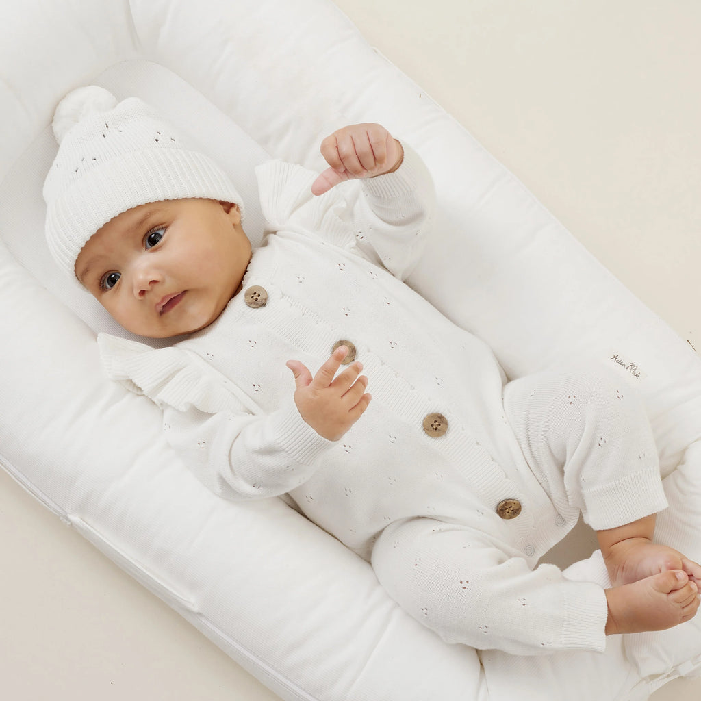 Aster & Oak Ivory Pointelle Knit Romper