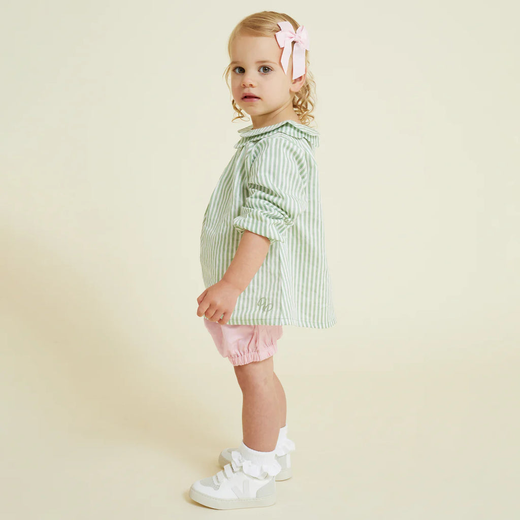 Prudie & Primmie Collared Shirt - Sage & Milk Stripe