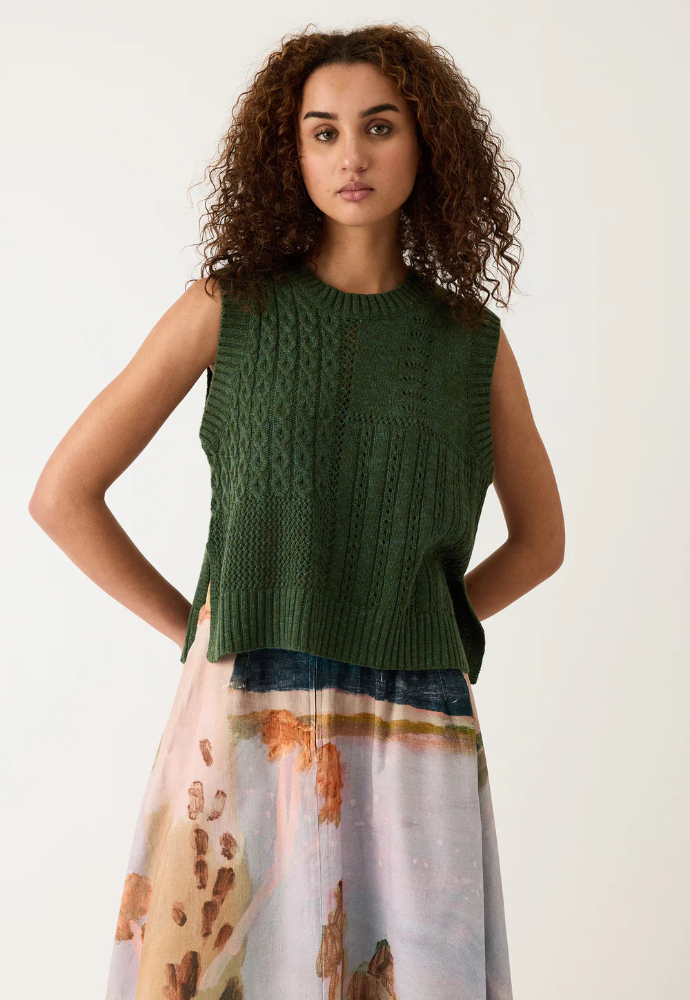 Nancybird Billie Cable Vest - Cypress Green