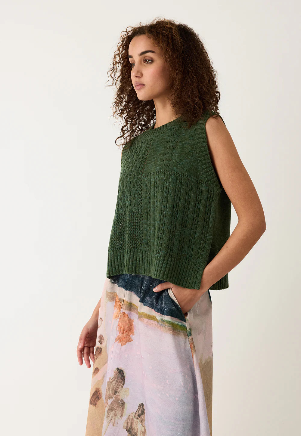 Nancybird Billie Cable Vest - Cypress Green