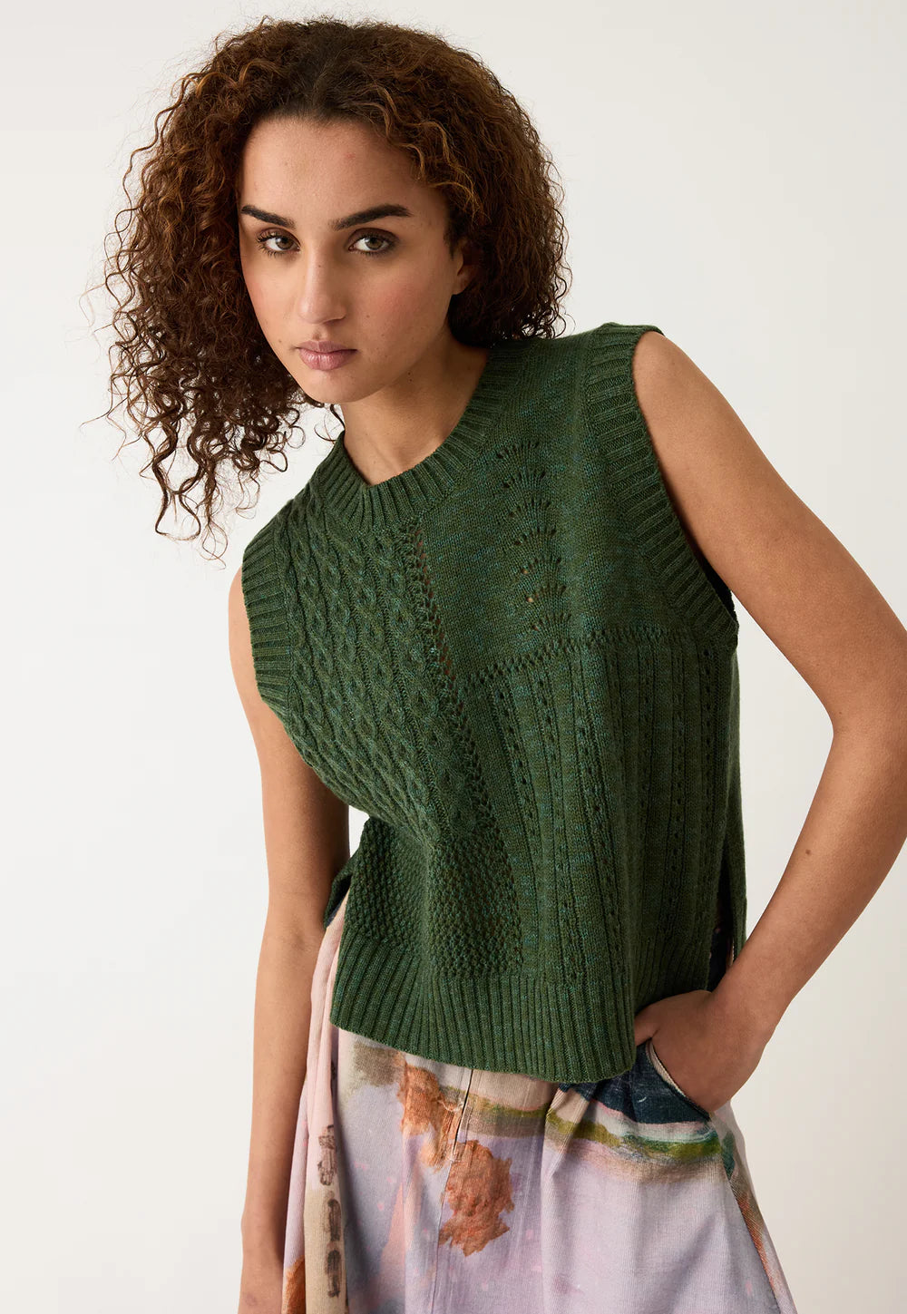 Nancybird Billie Cable Vest - Cypress Green