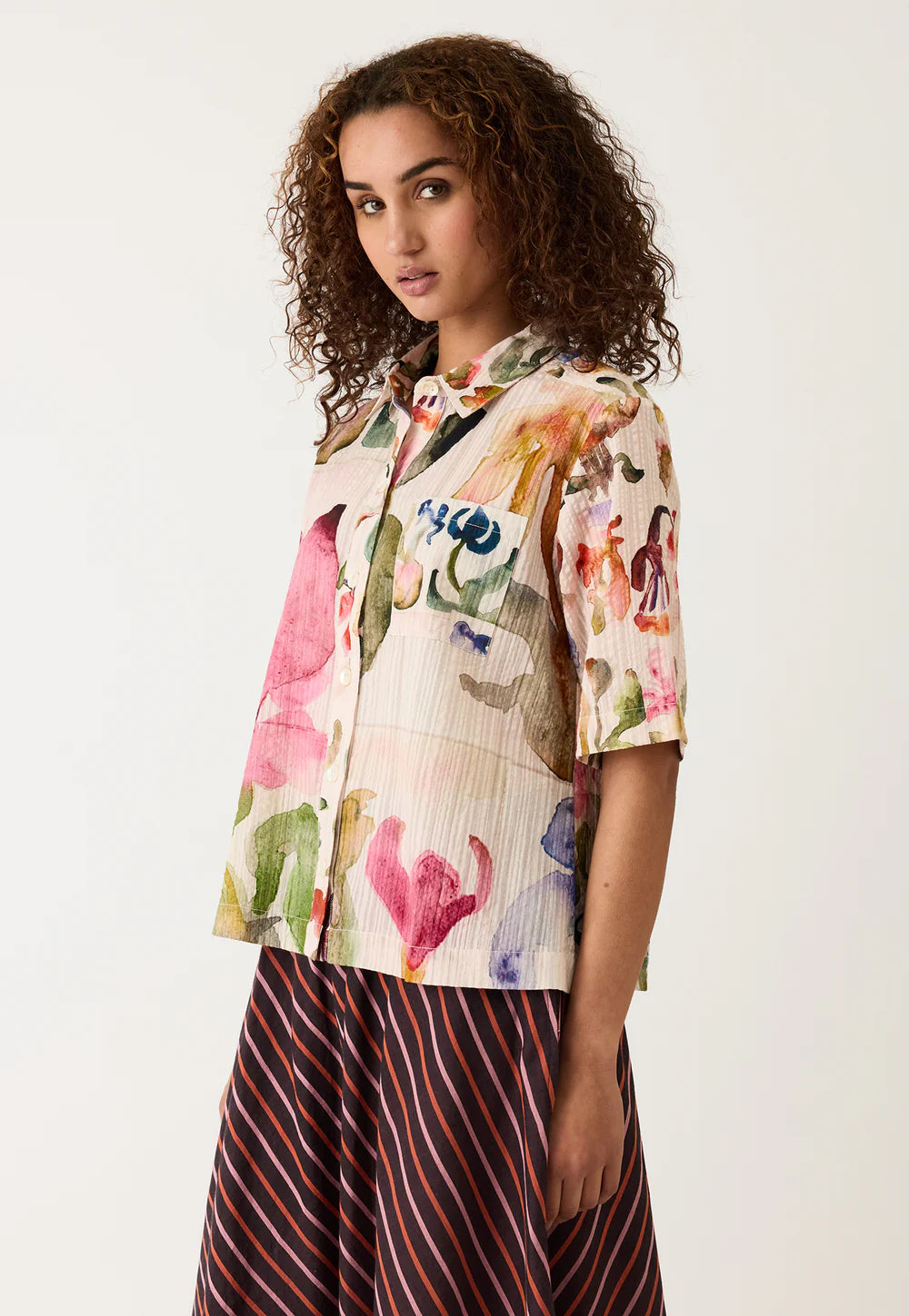 Nancybird Summer Shirt - Watercolour Collage