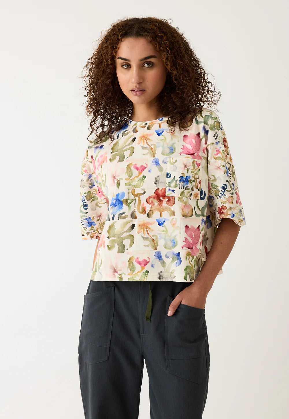 Nancybird Tasmin Boxy Tee - Watercolour Collage