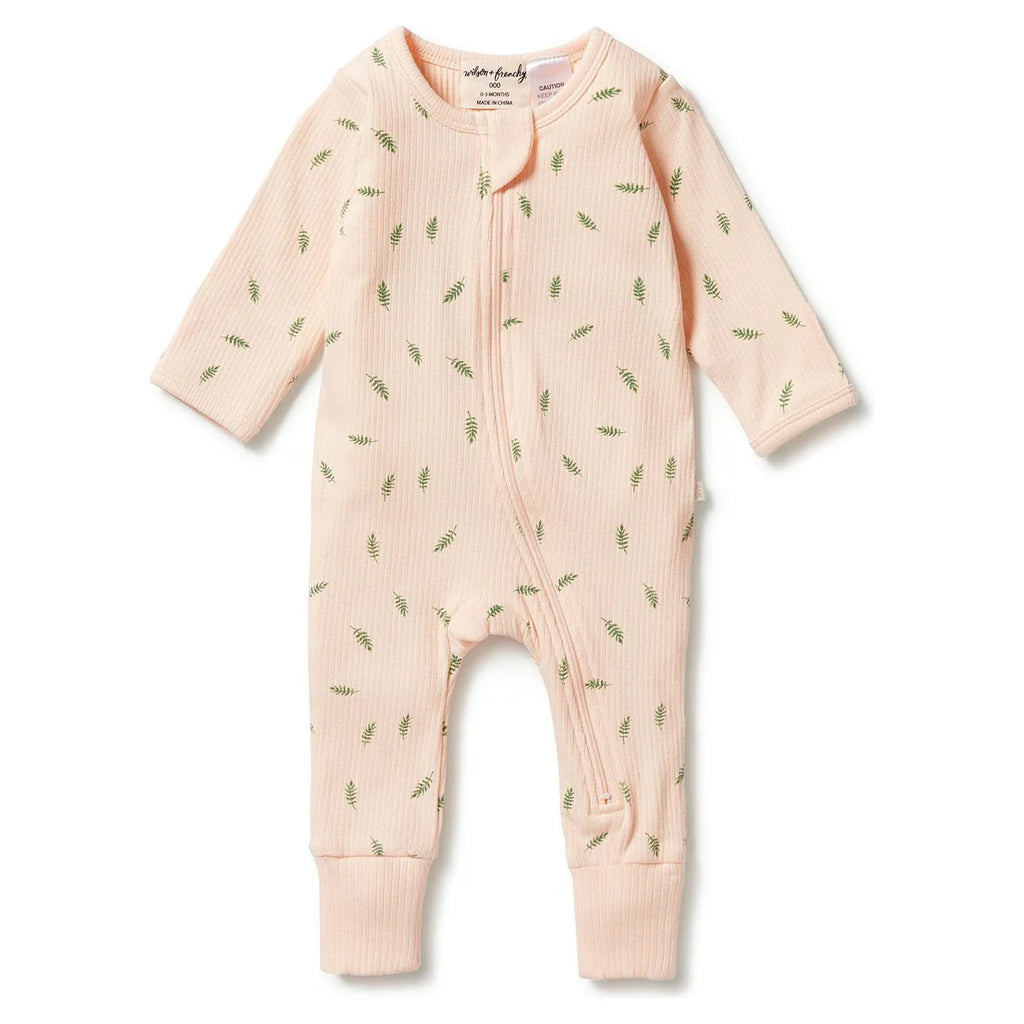 Wilson & Frenchy Organic Rib Zipsuit with Feet - Falling Leaf