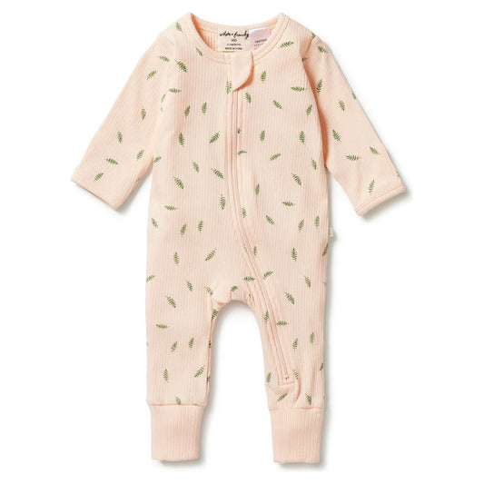 Wilson & Frenchy Organic Rib Zipsuit with Feet - Falling Leaf