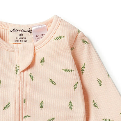 Wilson & Frenchy Organic Rib Zipsuit with Feet - Falling Leaf